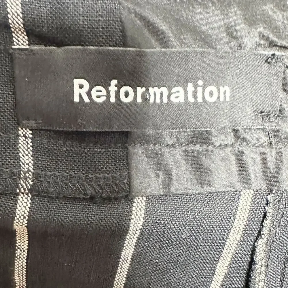 Reformation Frankie Pants Luciano Stripe Linen Straight Black White Women 10